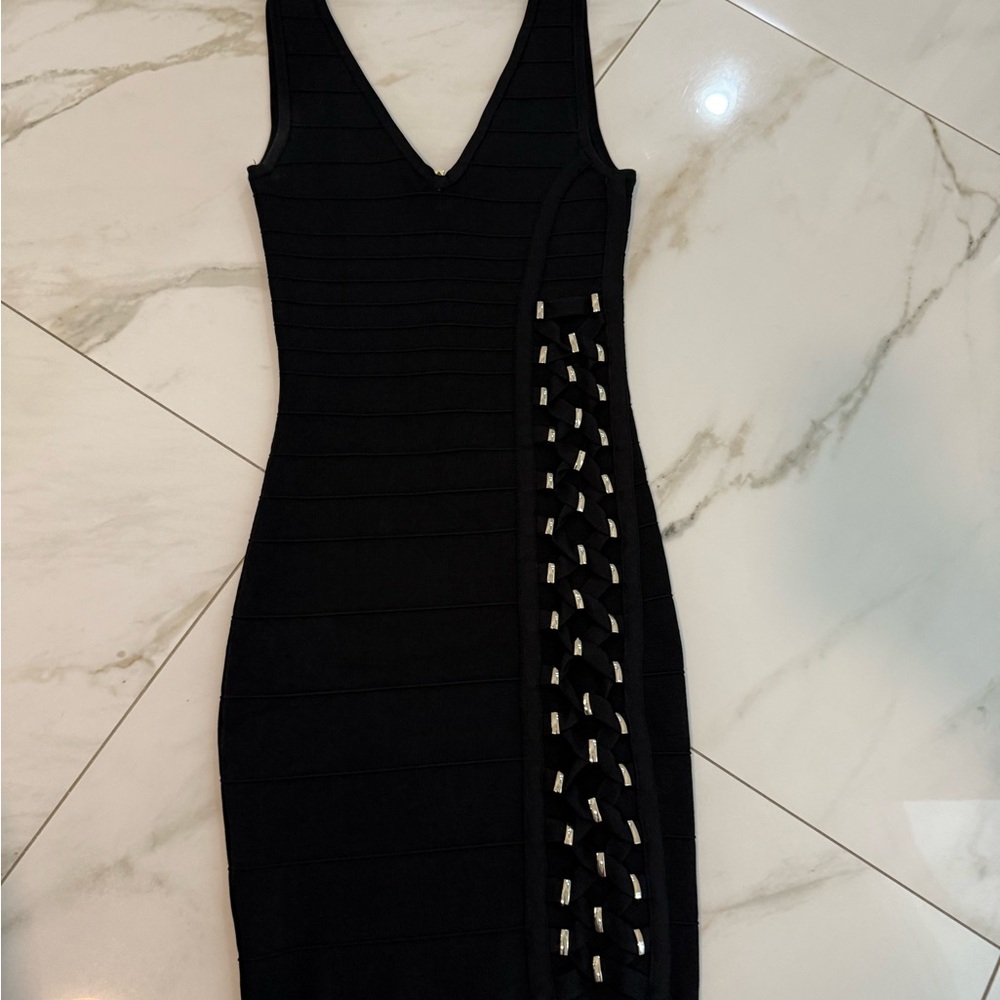 Guess Black Midi Dress with Embellished Side